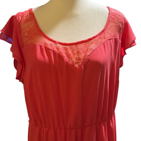 Torrid Coral Lace Inset Flutter Sleeve Dress, Plus Size 2 (18/20), NWT - Picture 2 of 6